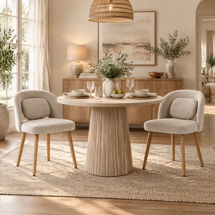 Chaises de salle à manger en bois Lot de 2 Chaises rembourrées avec Coussin Chaise de Cuisine pour Cuisine et Salle à Manger Beige