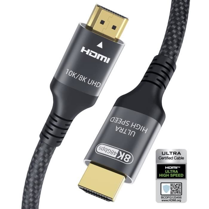 Câble HDMI 2.1 8k 3m, Certifié Ultra Haute Vitesse HDMI Câble 4k