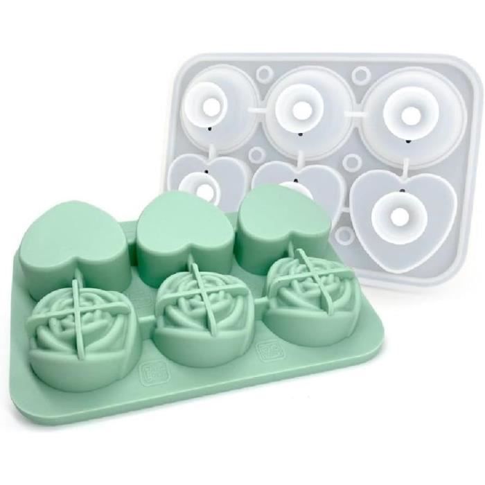 Moule À Glaçons En Silicone En Forme De Cœur Et De Rose Démoulage Facile Multifonction[H2293