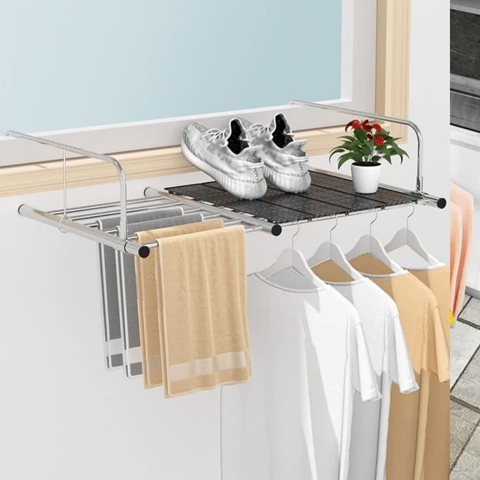 Séchoir à Linge Mural Extensible NiuLifeya - 7 Barres, Pliable, Capacité 2 Kg Par Barre, Aluminium Et ABS