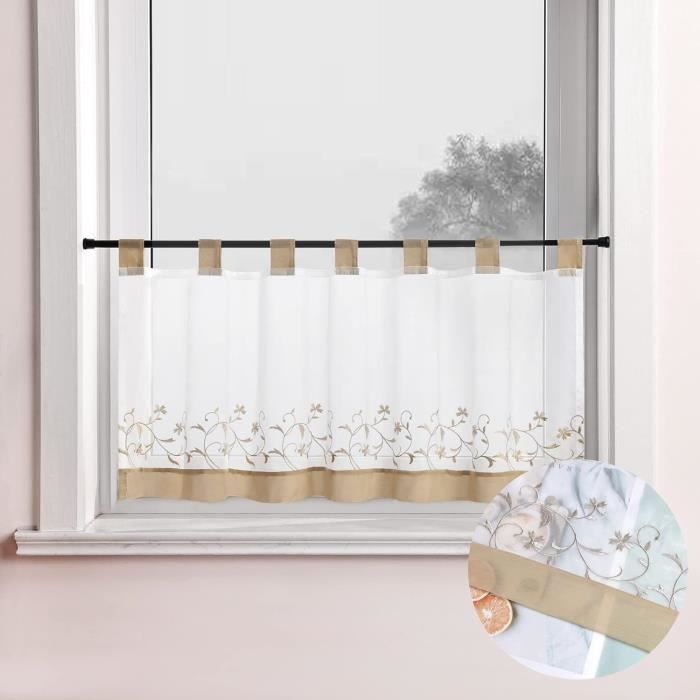 HongYa Rideau Brise Bise Transparent à Passants Impression de Branches Voilage de Petite Fenêtre Simple et Naturel 1 Pièce Blanc Sable H/L 60/90cm HongYa Rideau Brise Bise Transparent à Passants Impression de Branches Voilage de Petite Fenêtre Simple et Naturel 1 Pièce Blanc Sable H/L 60/90cm