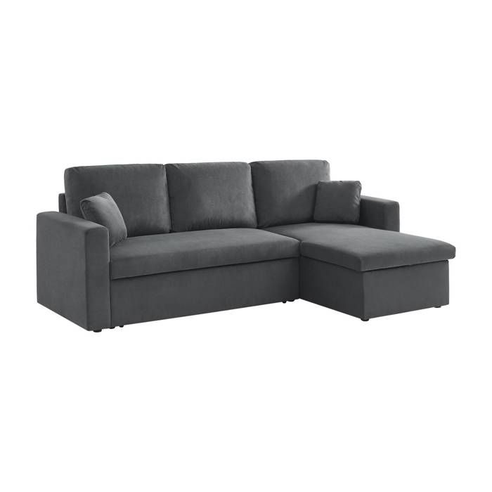 Canapé dangle convertible en velours côtelé gris foncé - IDA - 3 places. fauteuil dangle réversible coffre rangement lit