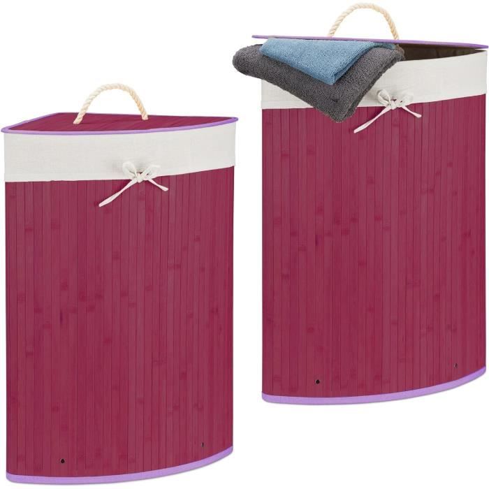 Lot De 2 Paniers à Linge Pliants En Bambou, 60L, Avec Sac En Coton Amovible, 65x49,5x37 Cm, Marron