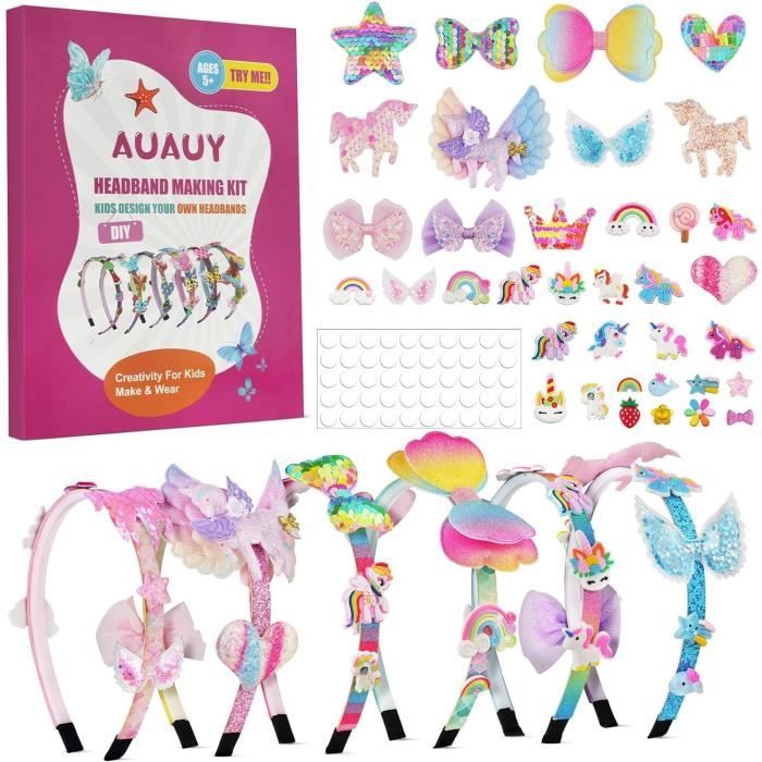 Kit Fabrication Bandeaux Filles 71 Pièces - DIY Serre-tête Avec Strass Et Accessoires - Cadeau 3-12 Ans