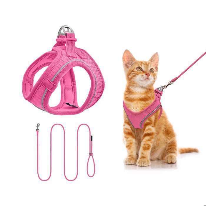 Qianruida Harnais Chat Respirant Et Réglable Laisse Chat avec Réfléchissant Colliers Harnais Et Laisses pour Chats-Roseo XS