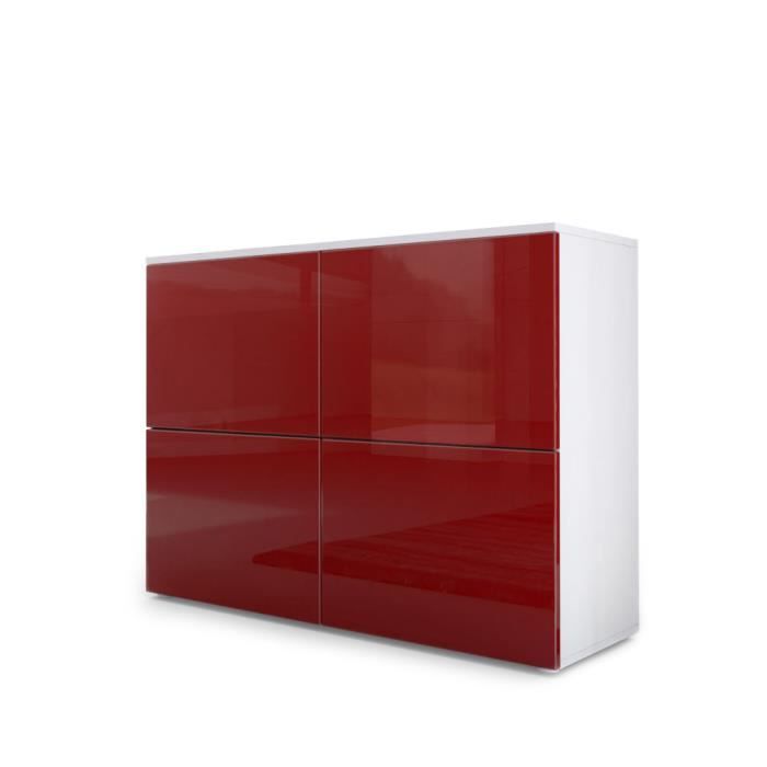 Vladon Commode buffet Rova en Blanc mat - Bordeaux haute