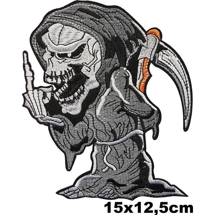 Grand Écusson Faucheuse Doigt d'honneur Patch Tête Mort Skull Crane