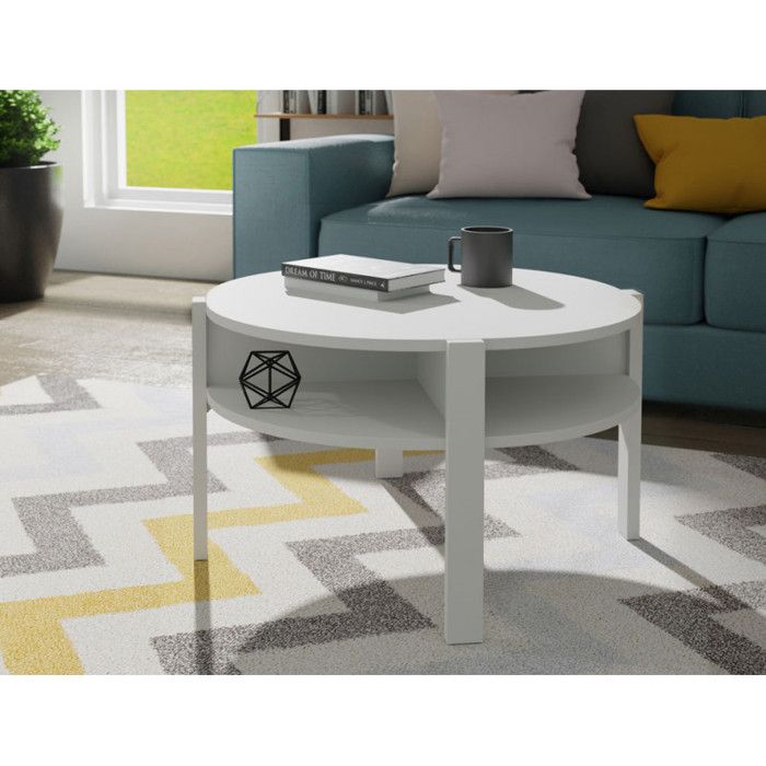 Table dappoint ronde D. 74 cm blanc avec 4 niches rangements - ROZALY Meubletmoi Table dappoint ronde D. 74 cm blanc avec 4 niches rangements - ROZALY Meubletmoi