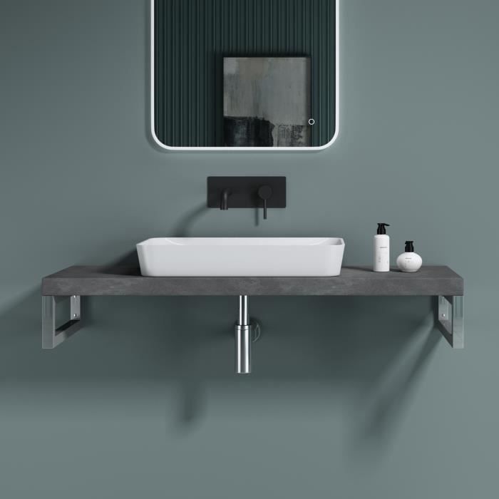 sogood plan de vasque 45x100cm gris anthracite meuble sous lavabo plan lave mains avec 2 supports en inox