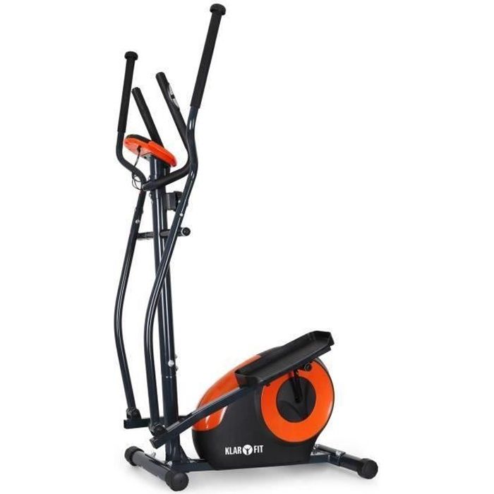 Vélo elliptique Klarfit Ellifit FX 250 - Noir & Orange - Résistance magnétique - Pulsomètre à hauteur des mains