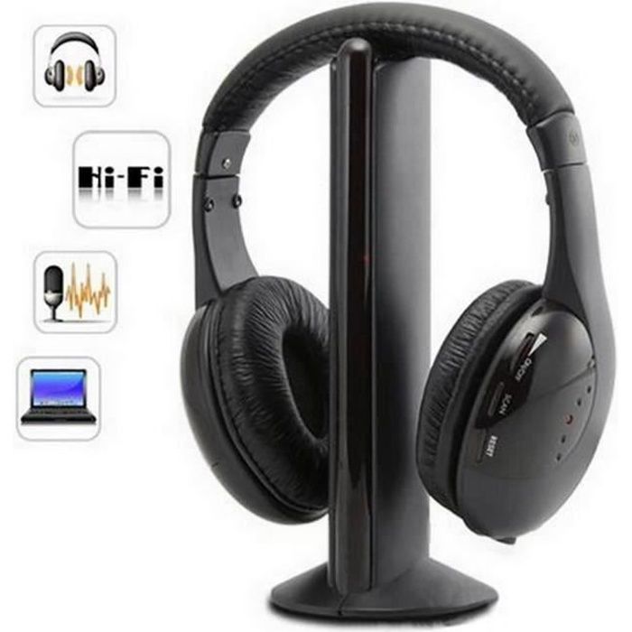 5 en 1 Hi-Fi casque sans fil écouteurs casque pour PC portable TV radio FM MP3