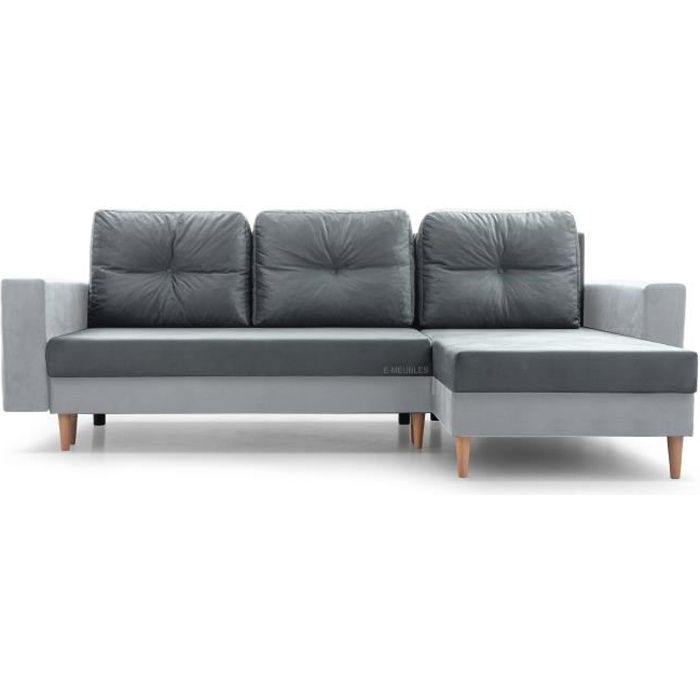 Petit canapé d'angle en lit Convertible et réversible avec Coffre 3-4 Places en Tissu 232x137x84 cm CARL Gris + gris clair