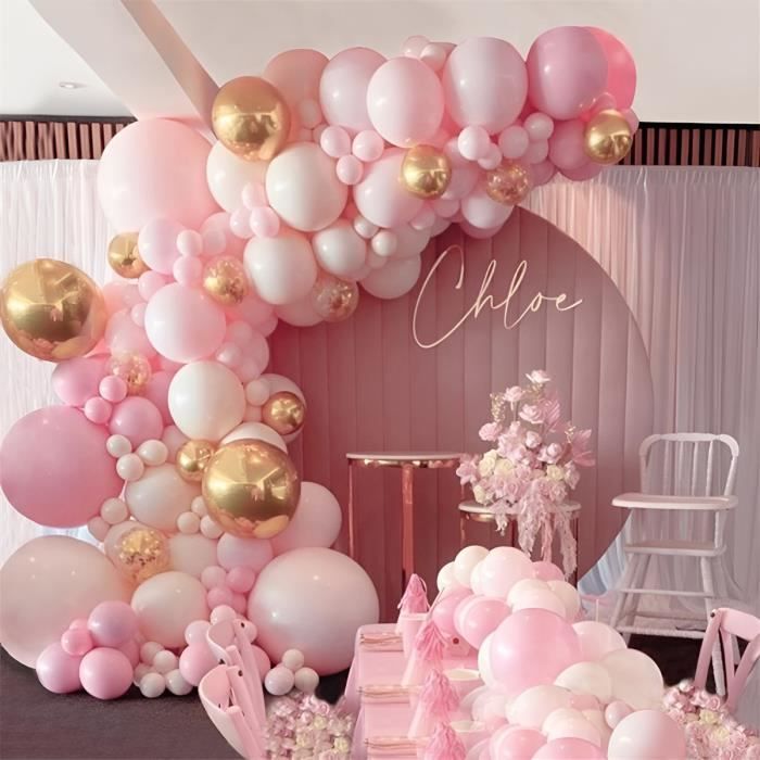 Ballons de décoration d'anniversaire en or rose, kit de guirlande d'arc de  ballon 124pcs avec ballon de confettis en or rose et blan - Cdiscount Maison