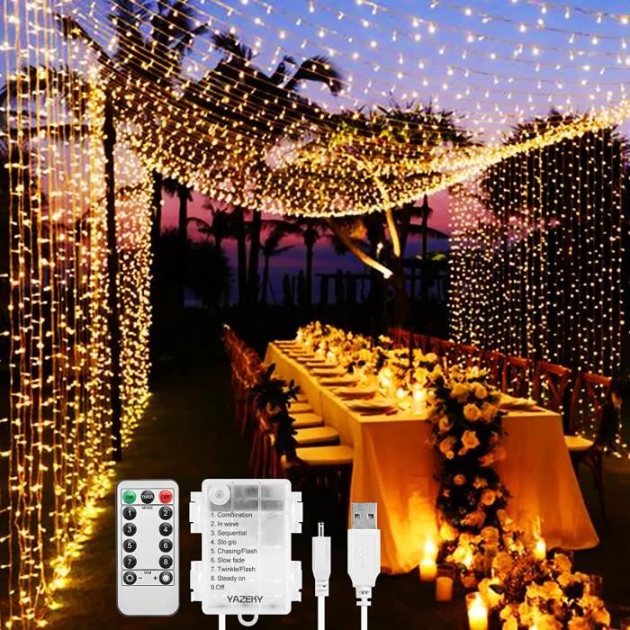 Rideau Lumineux mariage LED Guirlande Lumineuse 3x3m 300 LEDs IP44, 8 Modes  d'Eclairage Decoration pour Intérieur et Exterieur, A914 - Cdiscount Maison