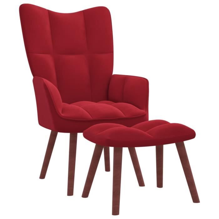 chaise relax-contemporain bonne qualité® - rouge bordeaux velours - repose-pied en bois massif