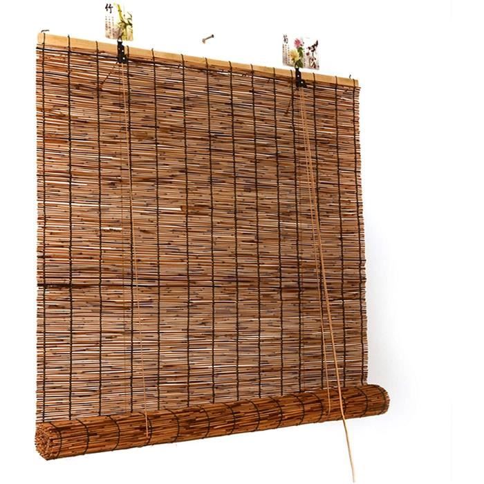 Rideau Enrouleur Bambou 90x150cm - Store En Roseau Carbonisé Anti-Regard Naturel