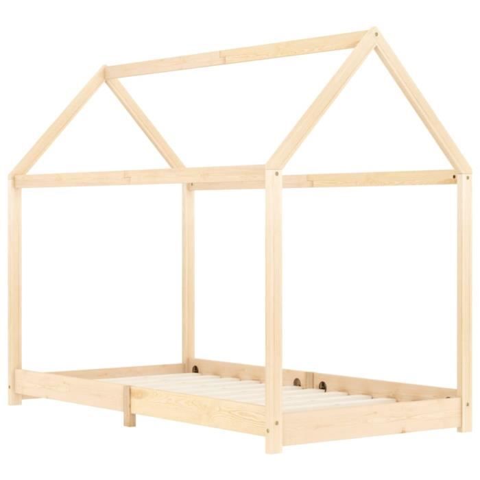 2450Unique Lit Cabane EnfantCadre de lit denfa Cadre de lit denfant Bois de pin massif 90 x 200 cm MEUBLE Style Campagne Chic