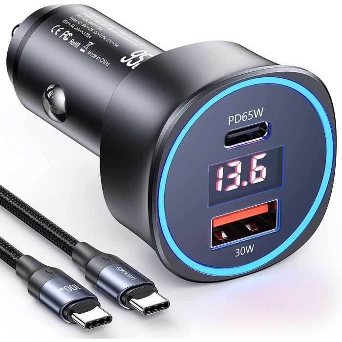 Chargeur Voiture Allume Cigare, USB Port avec Câble iPhone,Charge