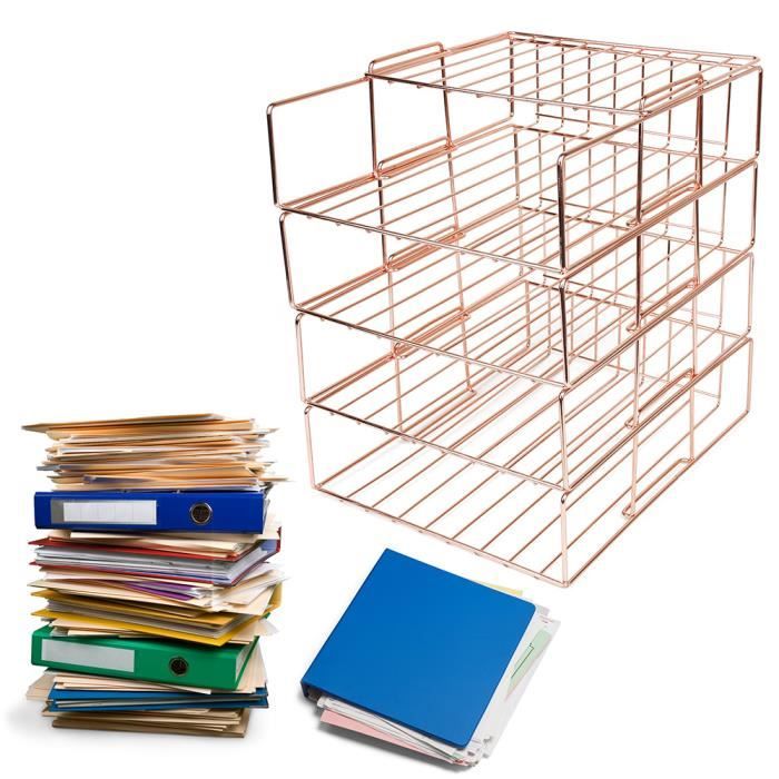 2 Corbeilles à Fichiers Métalliques XINGHE - Organisateur Bureau Empilable A4, Or Rose
