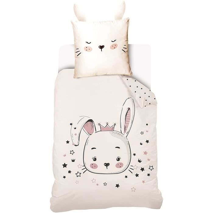 Housse De Couette Lapin Animal Blanc Fermeture éclair Cachée Et 2 Taie D'oreiller, 100