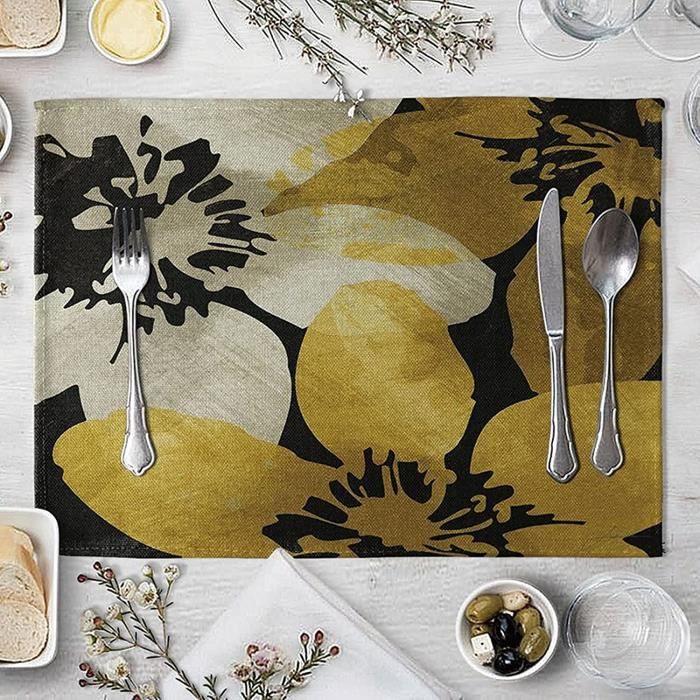 Set De Table Lavable 6 Pieces Deco Table Anniversaire Coton Lin Fleur Vintage 45x30cm Noir Blanc Or 357 Cdiscount Maison
