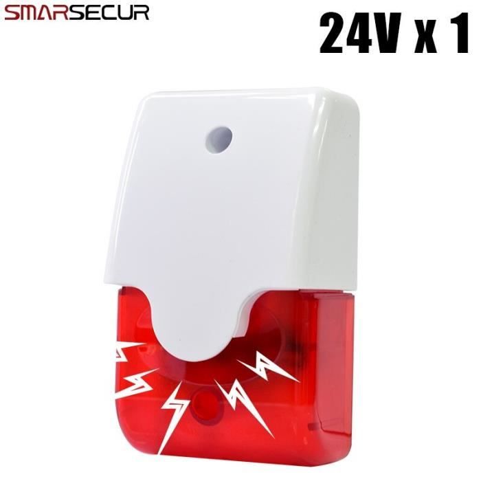 24V WS103 X1 - Sirène'intérieur avec alarme filaire, Flash ...