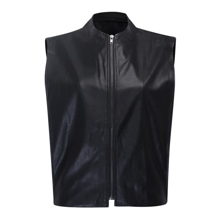 Robe En Cuir Véritable Noir Passing Shoot - Taille 38/40, Sans Manches, Longueur 79 Cm