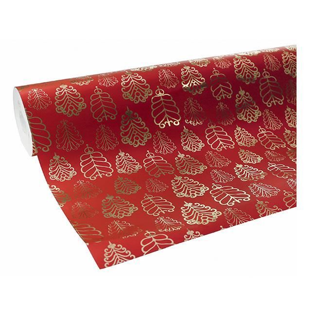 Rouleau de papier cadeau CLAIREFONTAINE sapins dorés sur fond rouge 50m