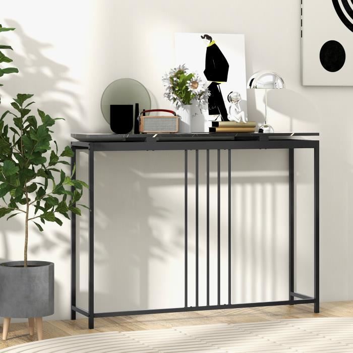 costway console,meuble d'entrée effect marbre - 120 x 30 x 90 cm (l x l x h) cadre en acier - style moderne simple noir