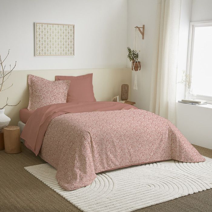 Parure de draps 4 pièces pour lit 140 x 190 cm Céleste pêche - - Parure de draps 4 pièces pour lit 140 x 190 cm Céleste pêche - -