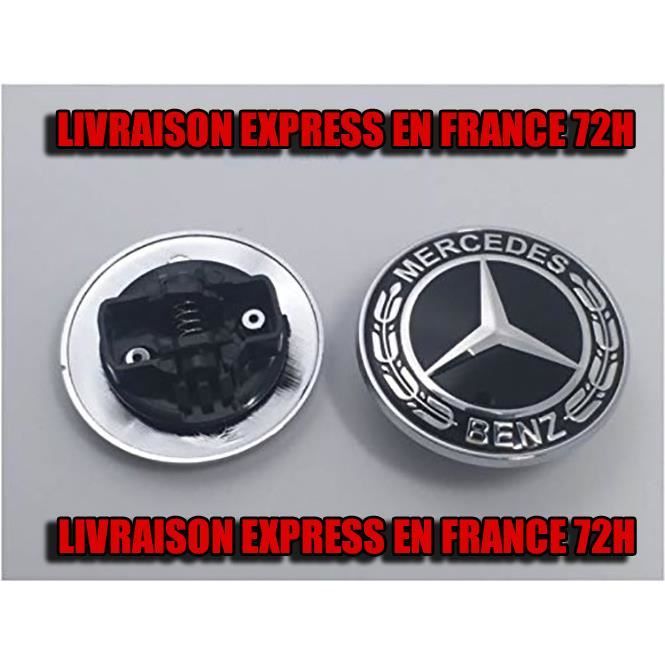 Logo Capot Mercedes Benz NOIR 57mm Emblème CLASSE C E CLK S Neuf