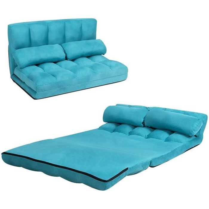 GIANTEX Canapé de Sol Convertible 2 Places avec 2 Oreillers Dossier Réglable à 6 Positions 90°-180° Housse en Suède Détachable Bleu GIANTEX Canapé de Sol Convertible 2 Places avec 2 Oreillers Dossier Réglable à 6 Positions 90°-180° Housse en Suède Détachable Bleu