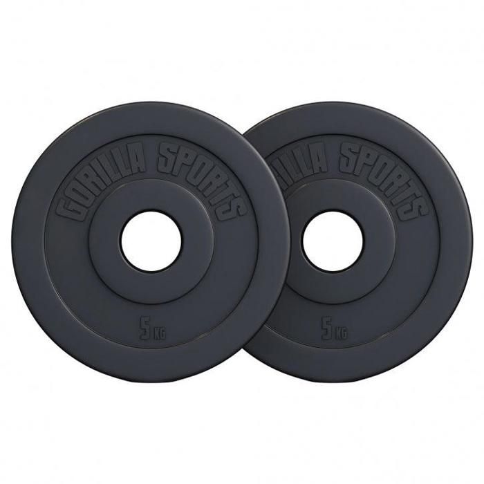 Disques De Poids Olympiques Gorilla Sports - 5 à 25 Kg, Caoutchouc, Noir, Perçage 50 Mm