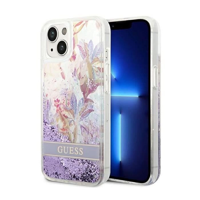 Coque Guess Liquid Glitter Flower iPhone 14 Plus Paillettes liquides