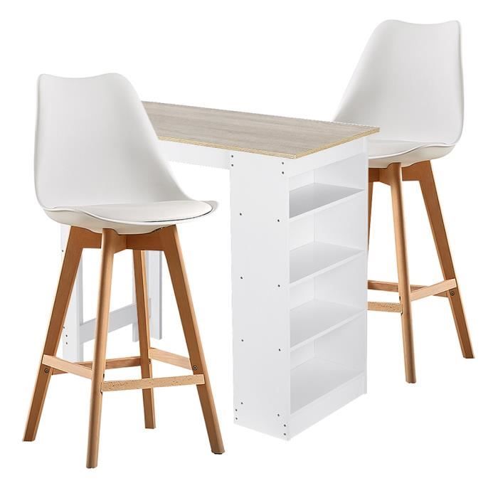 yipeema. 2pcs, chaises de bar scandinaves avec coussin, blanc, 46 x 44 x 105 cm.