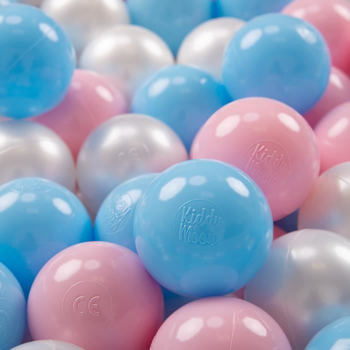 KiddyMoon 700 7Cm Balles Colorées Plastique Pour Piscine Enfant Bébé Fabriqué En EU, Baby Blue-Rose Poudré-Perle