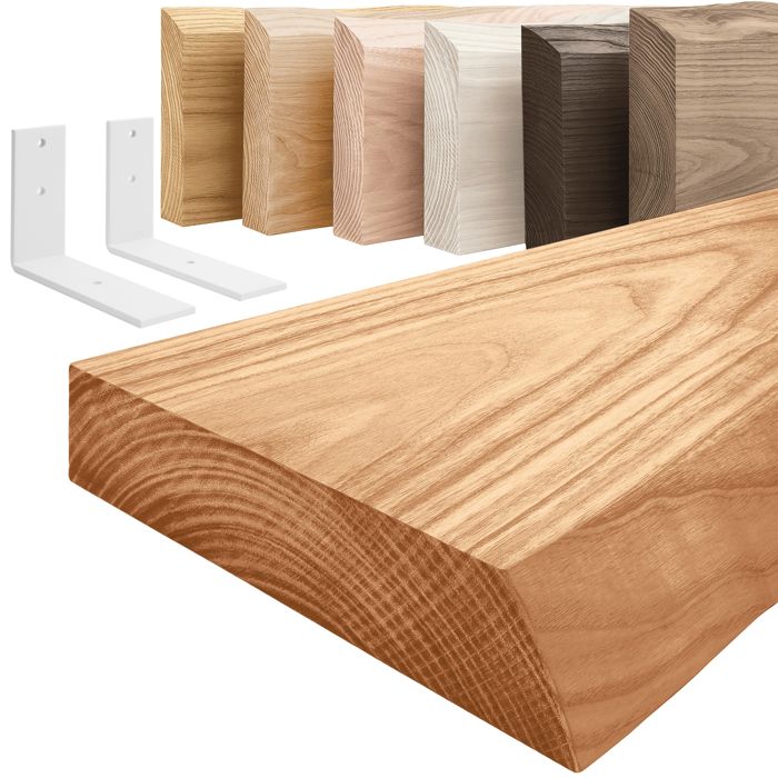 LAMO Manufaktur Étagère murale avec supports en L blancs Étagère 90 cm largeur Couleur: foncé Bord: naturel