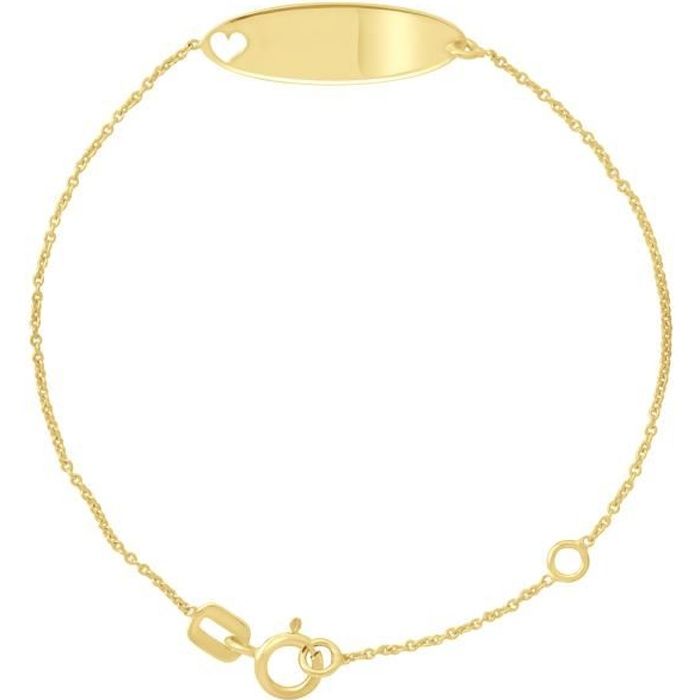 Bracelet Enfants - LÉA & ARTHUR - Gourmette Cœur Ajouré - Or Jaune 375 - Maille Forçat - 12 à 14 cm