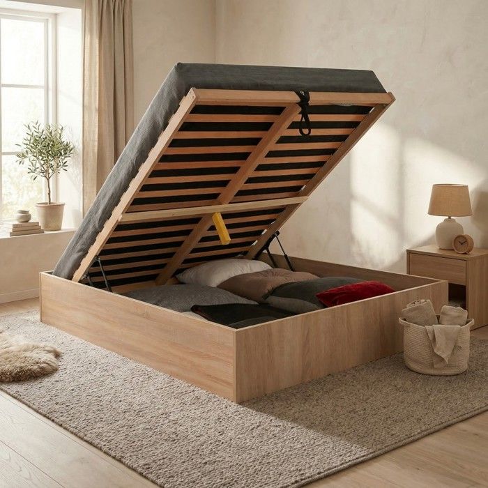 Lit coffre BILBAO 180x200 cm + sommier / Décor chêne blanchi