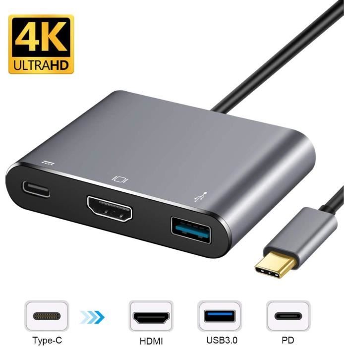 Adaptateur USB TypeC vers HDMI USB 3.0 Type C Thumderbolt 3 à HDMI 4K