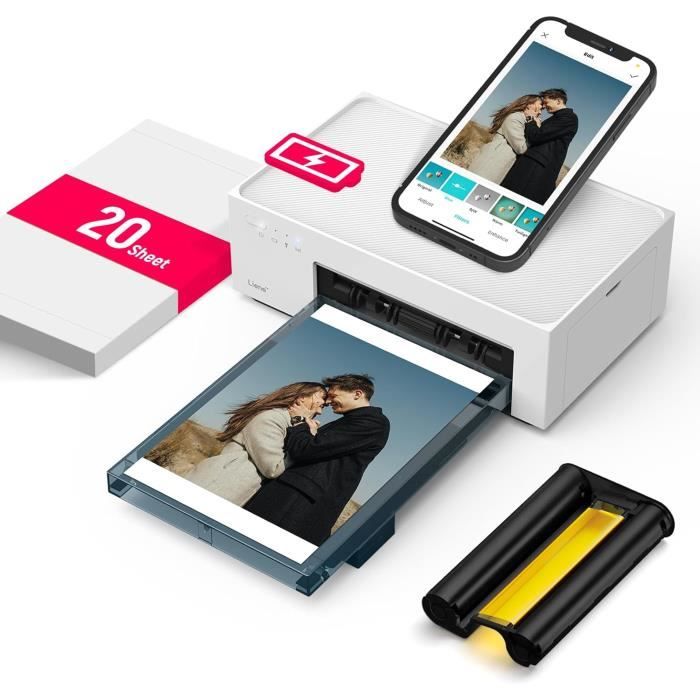 Liene Imprimante Photo Portable avec Batterie Rechargeable WiFi Imprimante Photo avec 20 Papiers 10x15cm pour Voyage/MaisonTirag