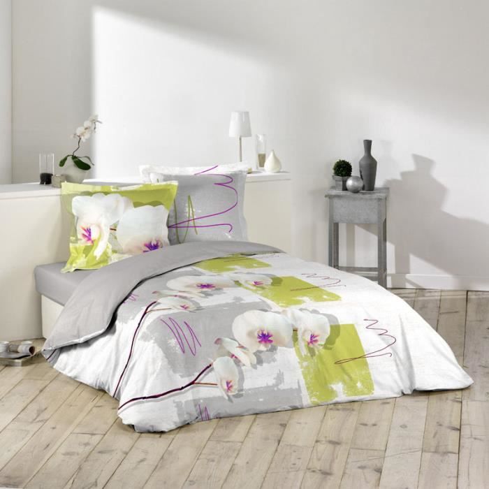 Parure de couette 100% coton 240x220 ORCHIDEE - Cdiscount ...