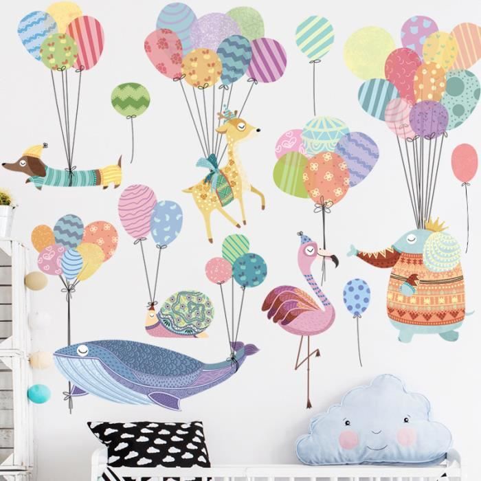 Chambre D Enfants Stickers Muraux Montgolfiere Mignon Mise En Page Animale Decoration Auto Adhesif Idees De Peinture Cdiscount Maison