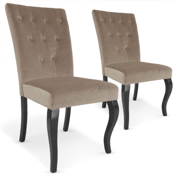lot de 2 chaises capitonnées en velours beata - menzzo - taupe - contemporain - design - salle à manger