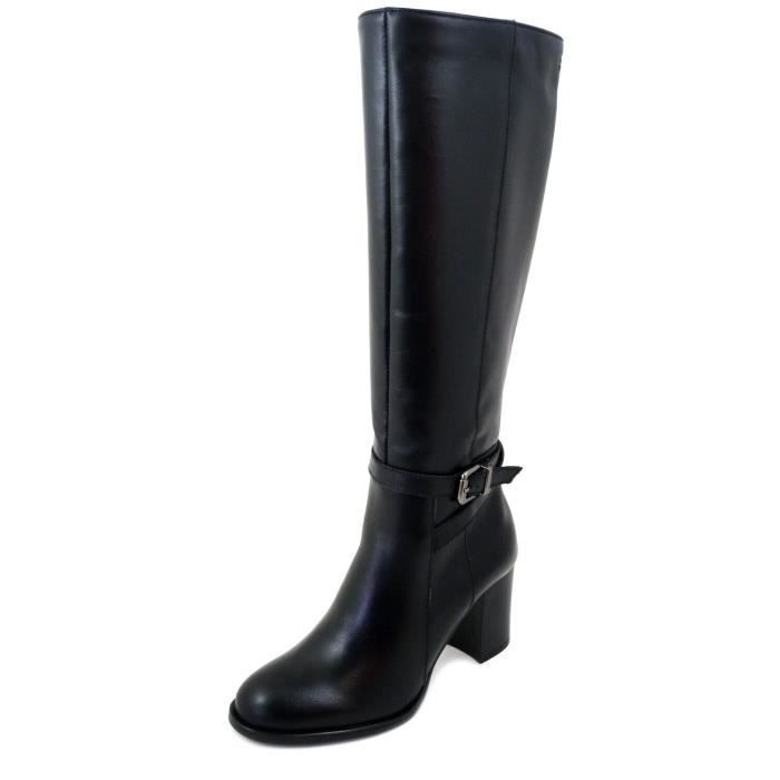 Botte femme TAMARIS Cuir Noir Zip Talon carré Haute