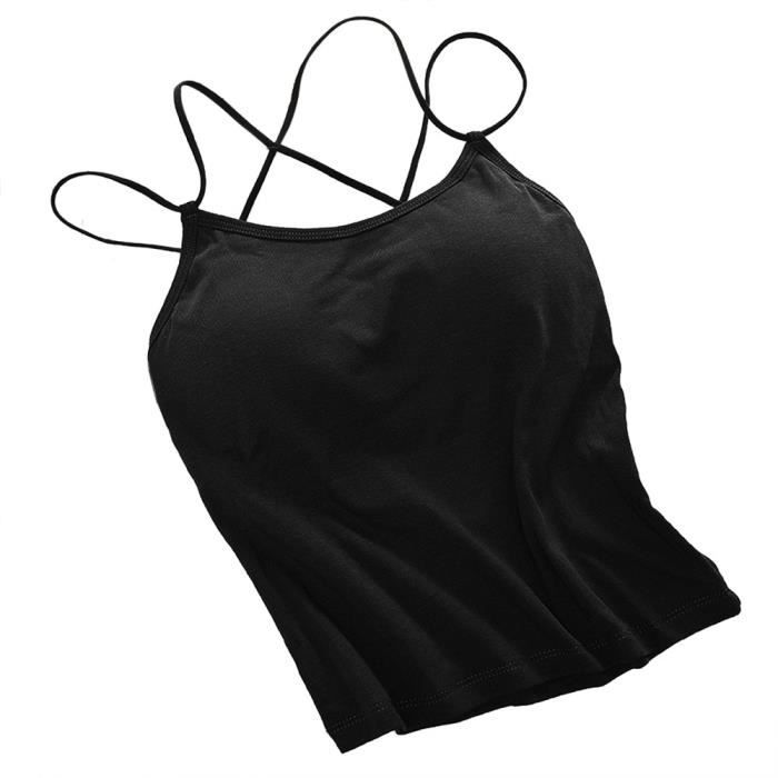 Camisole Femme Avec Soutien-gorge Intégré - 95% Viscose, 5% élasthanne - Col En U, Bretelles Réglables - Pour Yoga, Quotidien, été