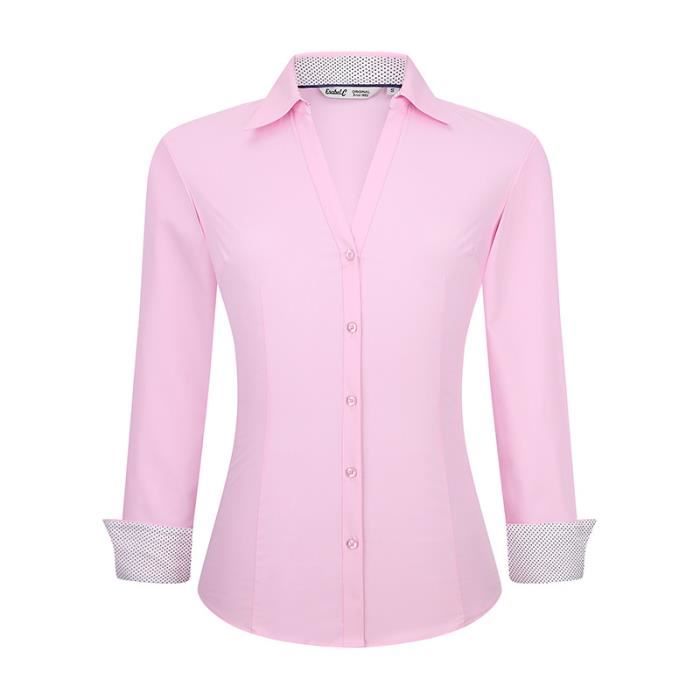 Chemise Femme Business Fashion à Manches Longues Boutons Slim Fit Rose