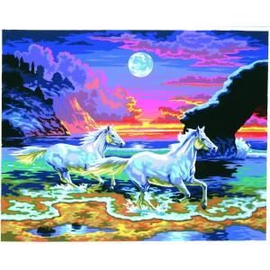 Kit Peinture Par Numéros KEYIFA - Chevaux Galop, Toile 40x30cm, Peintures Acryliques Et Pinceaux Inclus, Activité DIY Adulte