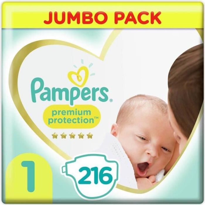 PAMPERS TAILLE 1 216 COUCHES PREMIUM PROTECTION Cdiscount
