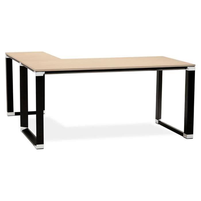 Bureau D Angle En Metal Noir Et Bois Melamine Naturel L160 X L170 X H74 Cm Achat Vente Bureau Bureau D Angle En Metal Noir Cdiscount